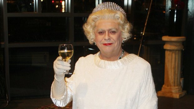 Gerry Connolly dressed and performing as the Queen. 
