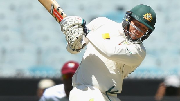 On song: Usman Khawaja during the second Test against the West Indies in December.