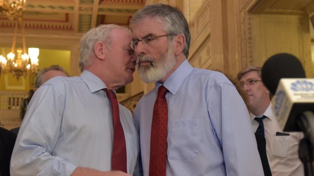 Deputy First Minister Martin McGuinness of Sinn Fein (left) and Gerry Adams.