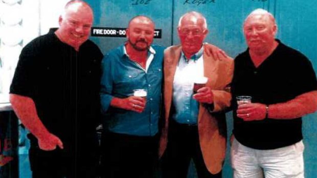 Socialising: From left to right, Glen McNamara, Joe Calamia, Roger Rogerson and Gary Windred at a boxing bout in February 2014. 