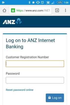 The real ANZ Internet Banking site.