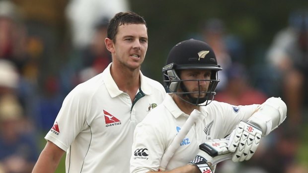 Cool customer: the usually unflappable Josh Hazlewood made his feelings known on the field.