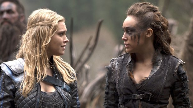 Alycia Debnam-Carey as Lexa (right) and Eliza Taylor as her lover Clarke in The 100.