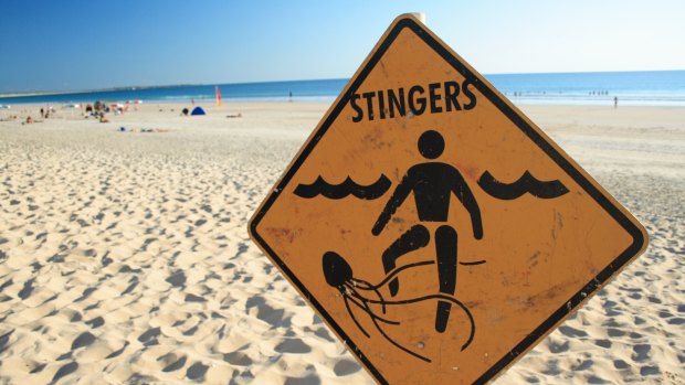 A jellyfish warning sign on a beach in Western Australia.