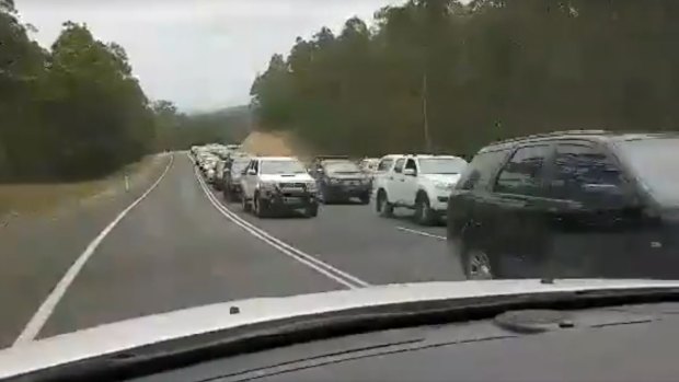 Traffic heading south towards Batemans Bay on the Kings Highway was backed up for kilometres.