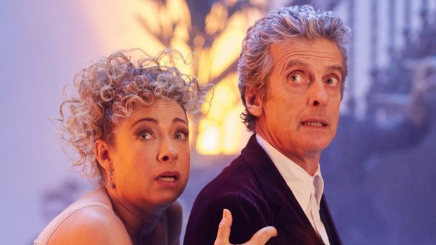 Alex Kingston as River Song and Peter Capaldi as the Doctor in the 2015 Doctor Who Christmas special.