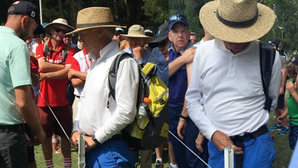 The ball finished where? Geoff Ogilvy found his drive ended in a punter's armpit.