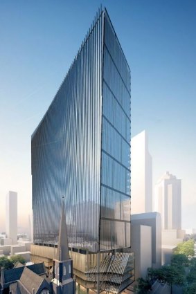 Leighton's planned 50-storey office building on the site of the Princess Mary Club in Lonsdale Street, next to Wesley Church. 