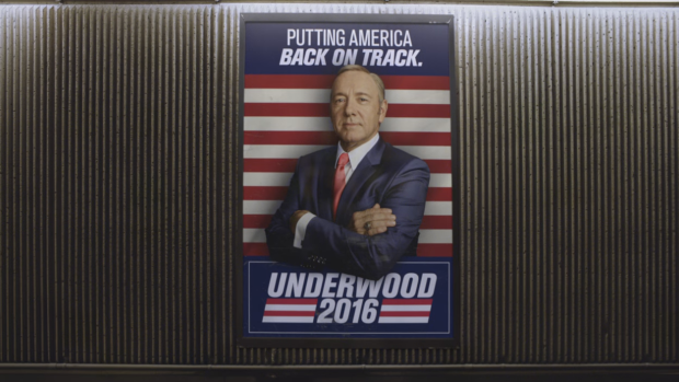 Frank Underwood's sardonic campaign poster in the new House of Cards teaser.