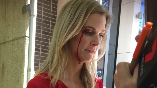 Sky News reporter Amy Greenbank was left bleeding after the incident outside court.
