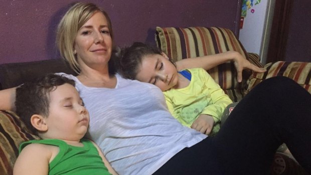 Sally Faulkner with her two children Lahala, 6, and Noah, 4, in Beirut after the child recovery operation.