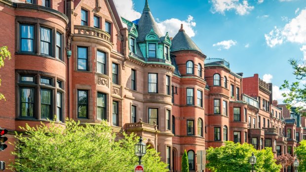 The historic brownstones of Downtown Boston, Massachusetts, USA.