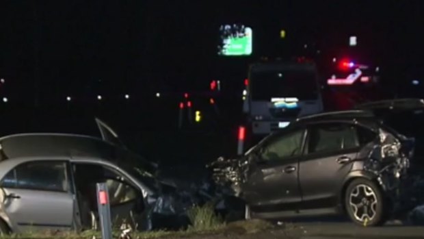 A woman has died and two others injured after a three-car crash at Landsborough on Saturday evening.