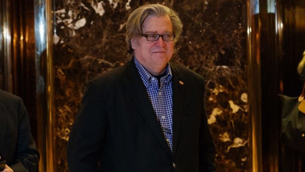 Stephen Bannon leaves Trump Tower in New York on Friday.