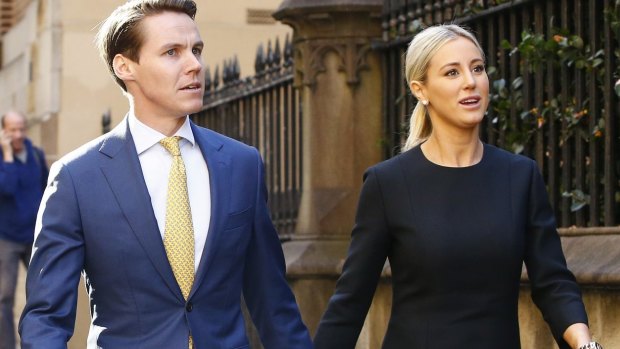Oliver Curtis and wife Roxy Jacenko arrive at the King Street Supreme Court building on Wednesday.
