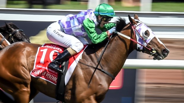 Michelle Payne rides Prince of Penzance to victory in last year's Melbourne Cup.