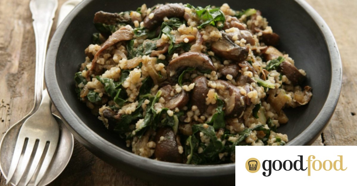 Farro with mushrooms and silverbeet