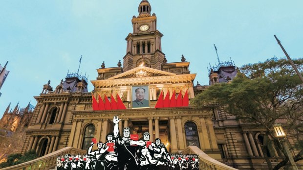 An image of the Sydney Town Hall mocked up by those opposed to the Mao commemoration event.