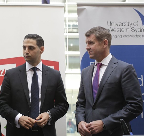 Premier Mike Baird and Liverpool mayor Ned Mannoun in 2016.