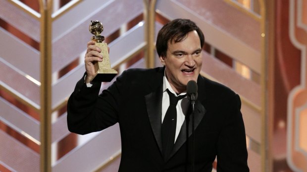 Director Quentin Tarantino accepts a Golden Globe Award for <i>The Hateful Eight</i> in January 2016.