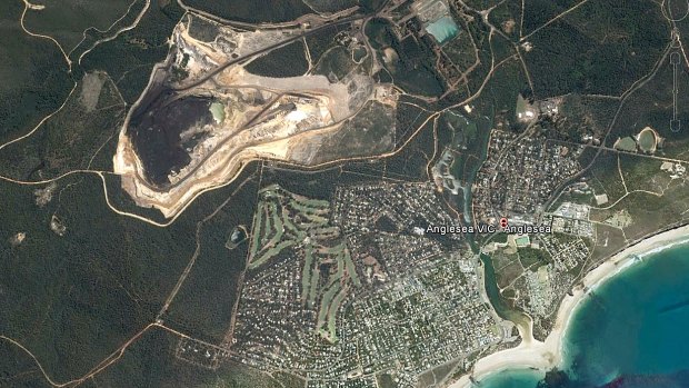 A satellite image of the Anglesea coalmine and power station.