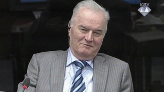 Ratko Mladic during his appearance at the Yugoslav war crimes tribunal in the Hague, Netherlands.