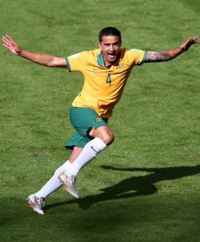 Tim Cahill reacts after arguably his greatest ever goal.