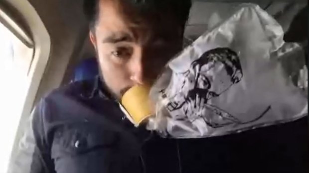 Passenger Marty Martinez filmed a Facebook Live video on board a Southwest Airlines flight that made an emergency landing at Philadelphia airport on April 17, 2018.