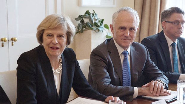 Theresa May and Malcolm Turnbull in New York in September last year.