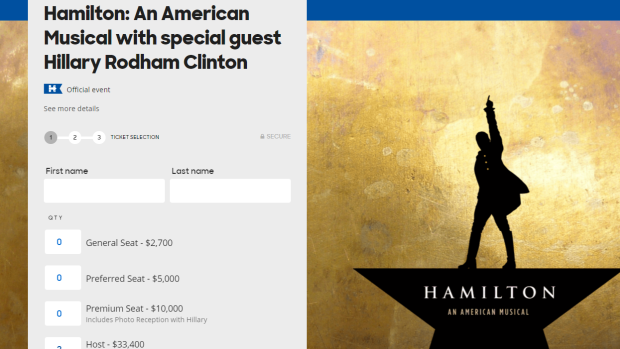 The tickets for sale on Hillary Clinton's website.