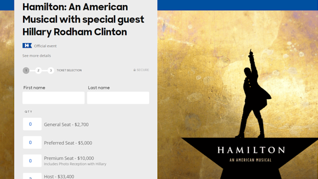 The tickets for sale on Hillary Clinton's website.