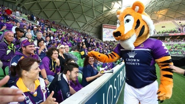 Toby the official Tigerair mascot at a Melbourne Stom NRL game.
