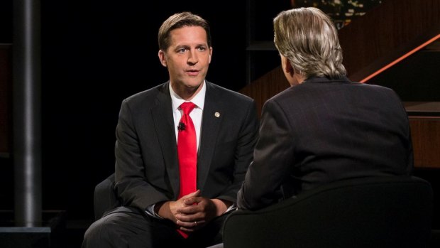 Bill Maher, right, speaks with Senator Ben Sasse, during a segment of his Real Time with Bill Maher.