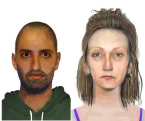A police artist's sketch of the two suspects.   
