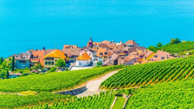 Picturesque Rivaz on Lake Geneva in Switzerland's Lavaux wine region.
