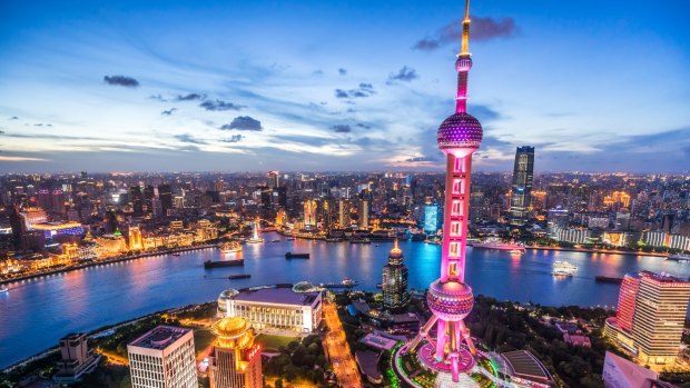 The glistening lights of downtown Shanghai.