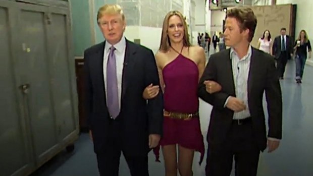 Donald Trump, actress Arianne Zucker, and host Billy Bush in the 2005 tape.