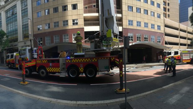 NSW Fire Brigade attend the building fire in Castlereagh Street.