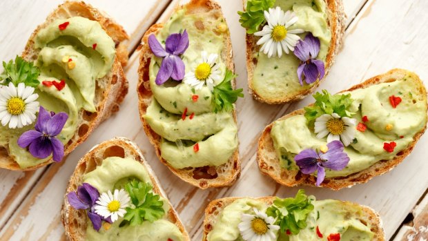 Ruined: Avocado toast, with edible flowers.