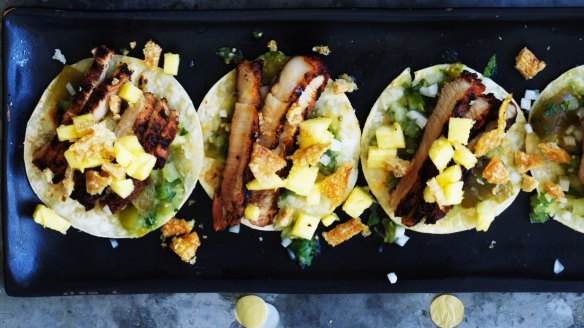 Mini pork and pineapple tacos.