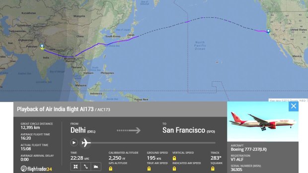 World's longest flight: Air India's Delhi to San Francisco route.