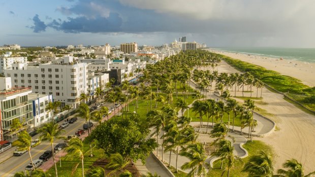 Ocean Drive, Lummus Park and South Beach, Miami.