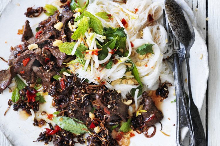 Neil Perry's salad of sauteed beef with cold rice noodles.