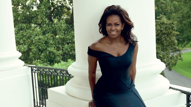 Michelle Obama in Versace as she appears in the December 2016 issue of Vogue.