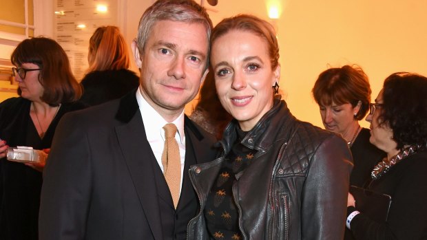 Martin Freeman (L) and Amanda Abbington attend a champagne reception ahead of The London Evening Standard Theatre Awards in 2015.