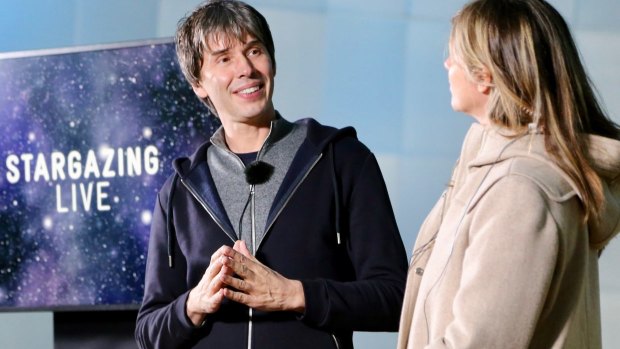 Professor Brian Cox (left) rehearsing with Julia Zemiro for ABC's Stargazing Live at Siding Spring observatory near Coonabarabran.