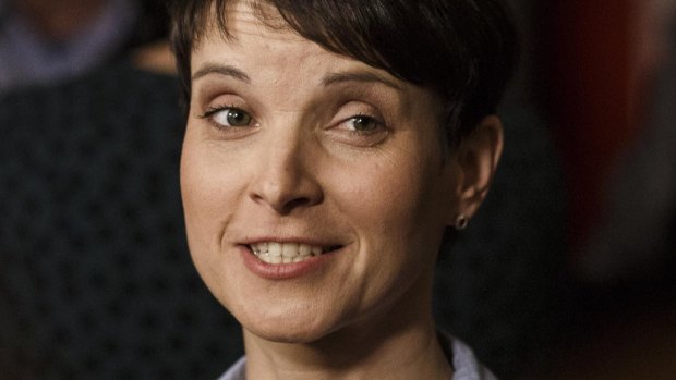Frauke Petry, head of the Alternative fuer Deutschland political party, smiles following initial state election results in Berlin, Germany. 