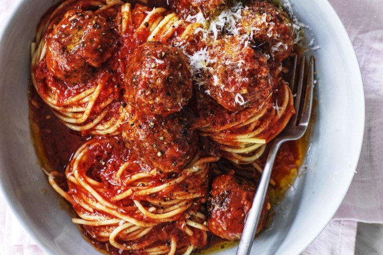 Adam Liaw's mixed meatball spaghetti.