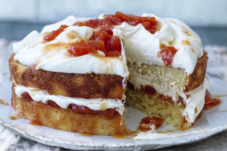 Helen Goh's coconut sponge with lime and papaya compote.