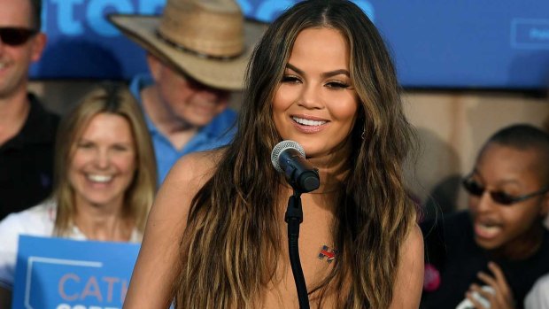 Chrissy Teigen campaigning for Hillary Clinton.